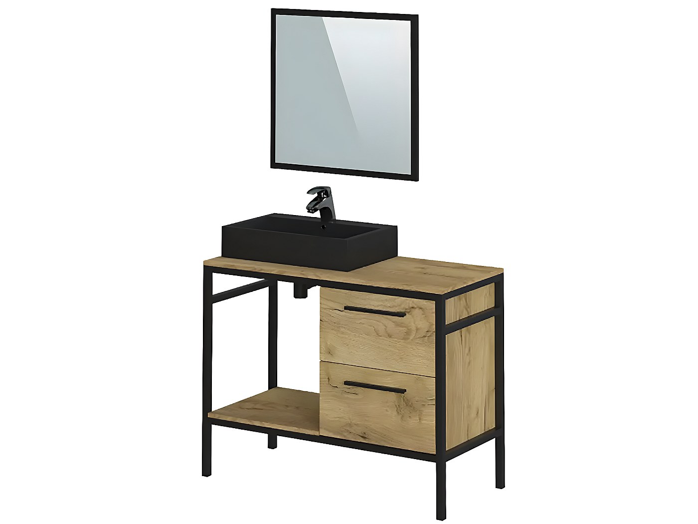 Meuble de salle de bain en mélamine 16mm coloris coloris chêne et métal