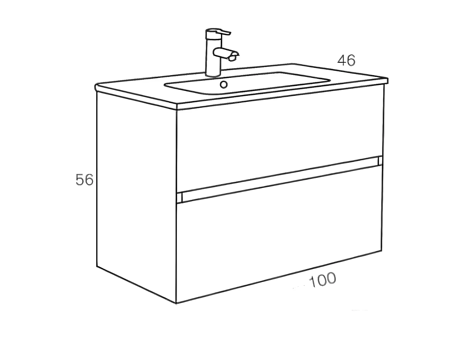 Meuble de salle de bain coloris blanc avec vasque moulée en céramique + miroir - Longueur 100 x Profondeur 46 x Hauteur 56 cm