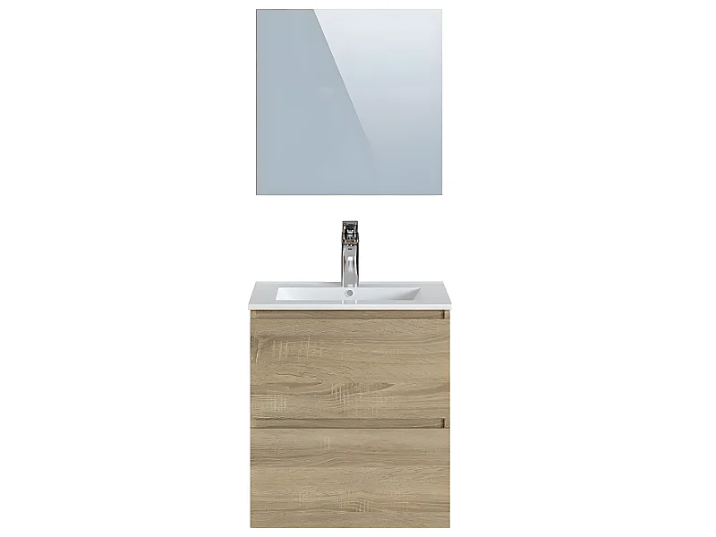 Meuble de salle de bain en mélamine coloris chêne - Longueur 60 x profondeur 45 x Hauteur 85 cm