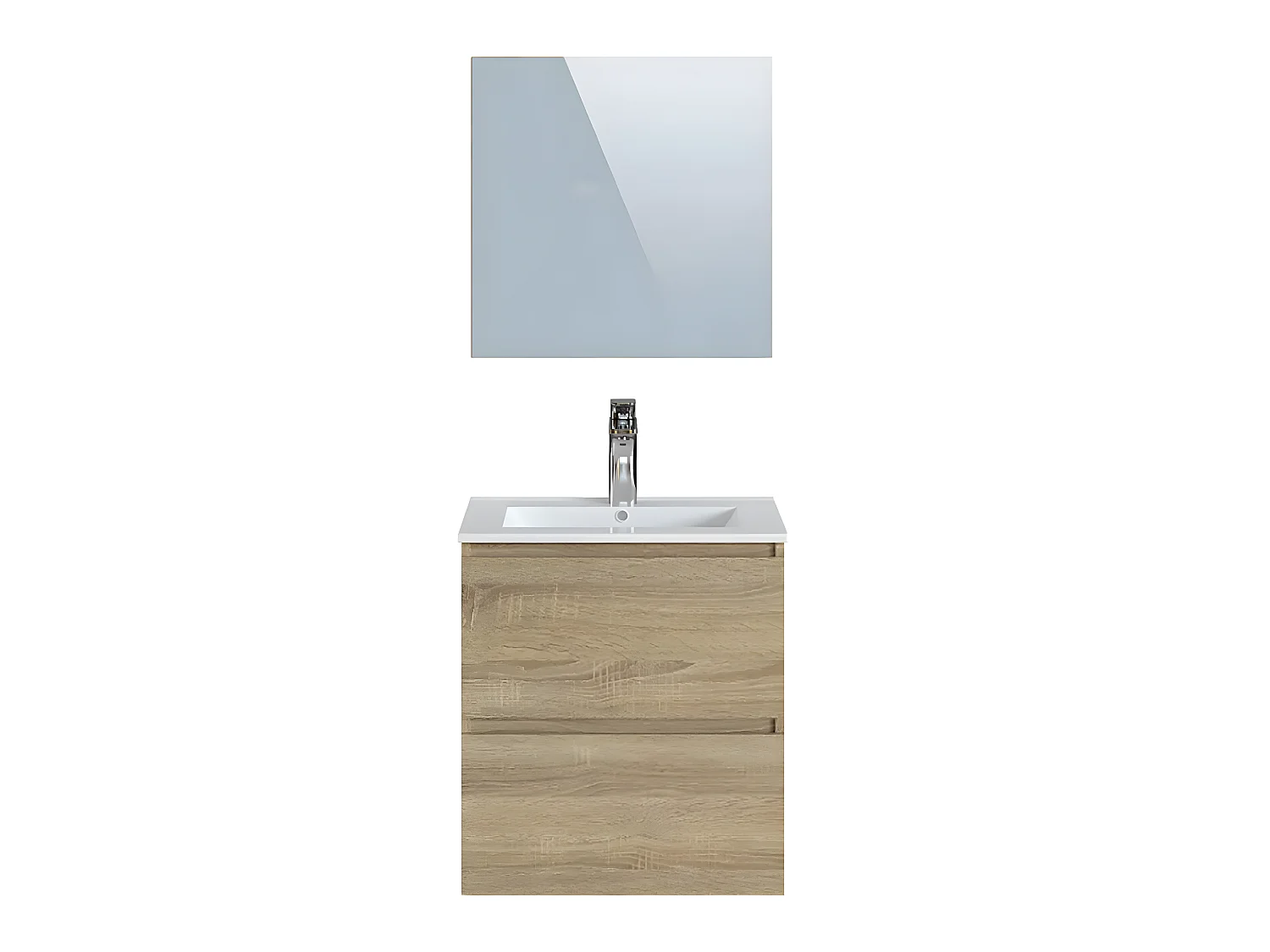 Meuble de salle de bain en mélamine coloris chêne - Longueur 60 x profondeur 45 x Hauteur 85 cm