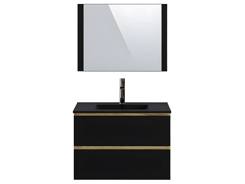 Meuble de salle de bain en mélamine couleur chêne / noir - Longueur 80 x profondeur 45 x Hauteur 85 cm
