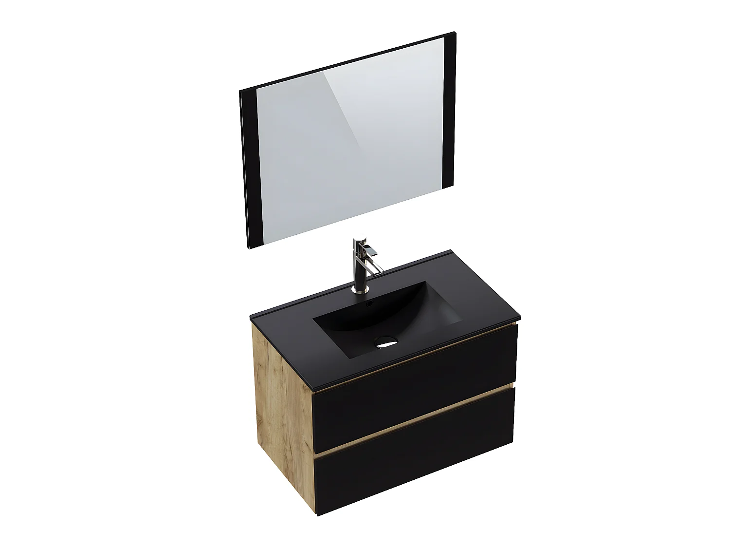 Meuble de salle de bain en mélamine couleur chêne / noir - Longueur 80 x profondeur 45 x Hauteur 85 cm