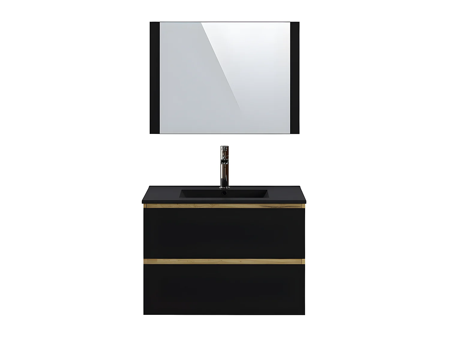 Meuble de salle de bain en mélamine couleur chêne / noir - Longueur 80 x profondeur 45 x Hauteur 85 cm