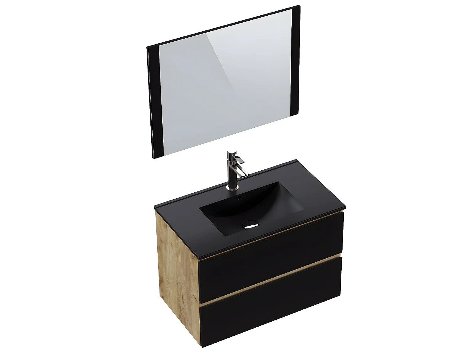 Meuble de salle de bain en mélamine couleur chêne / noir - Longueur 80 x profondeur 45 x Hauteur 85 cm