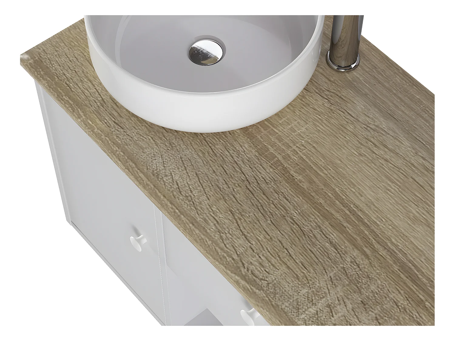 Meuble de salle de bain en mélamine coloris chêne et blanc - Longueur 80 x profondeur 46 x Hauteur 63 cm