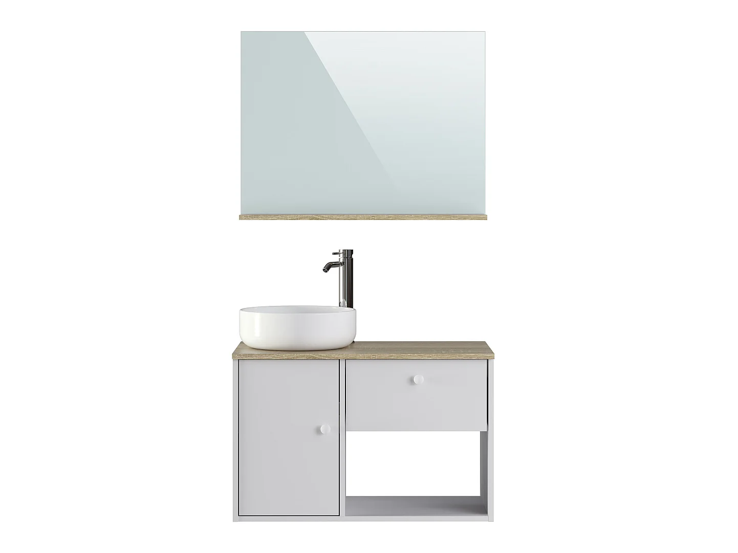 Meuble de salle de bain en mélamine coloris chêne et blanc - Longueur 80 x profondeur 46 x Hauteur 63 cm