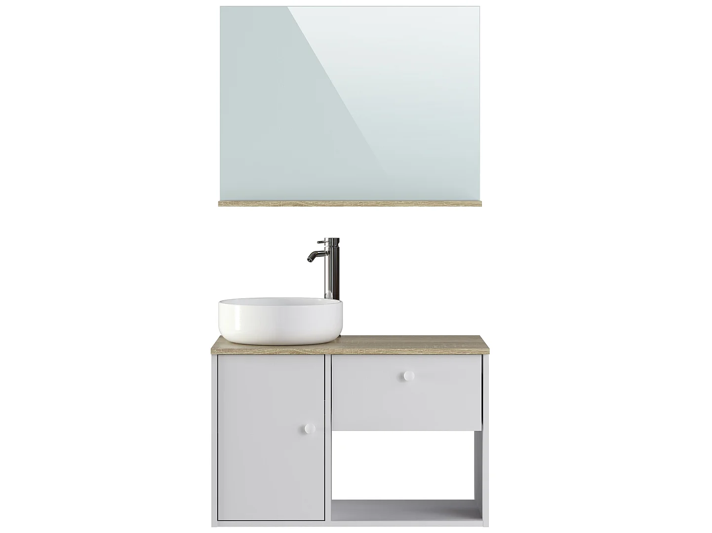 Meuble de salle de bain en mélamine coloris chêne et blanc - Longueur 80 x profondeur 46 x Hauteur 63 cm