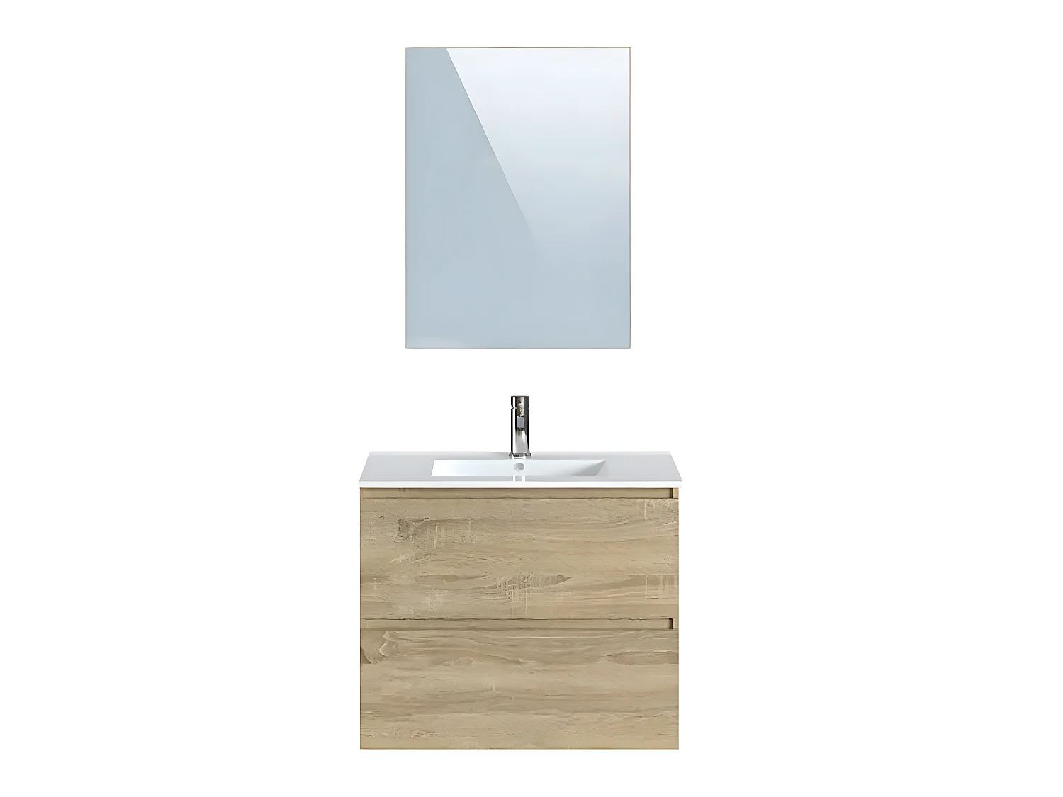 Meuble de salle de bains en mélamine coloris chêne clair - Longueur 81 x profondeur 47 x Hauteur 67.5 cm