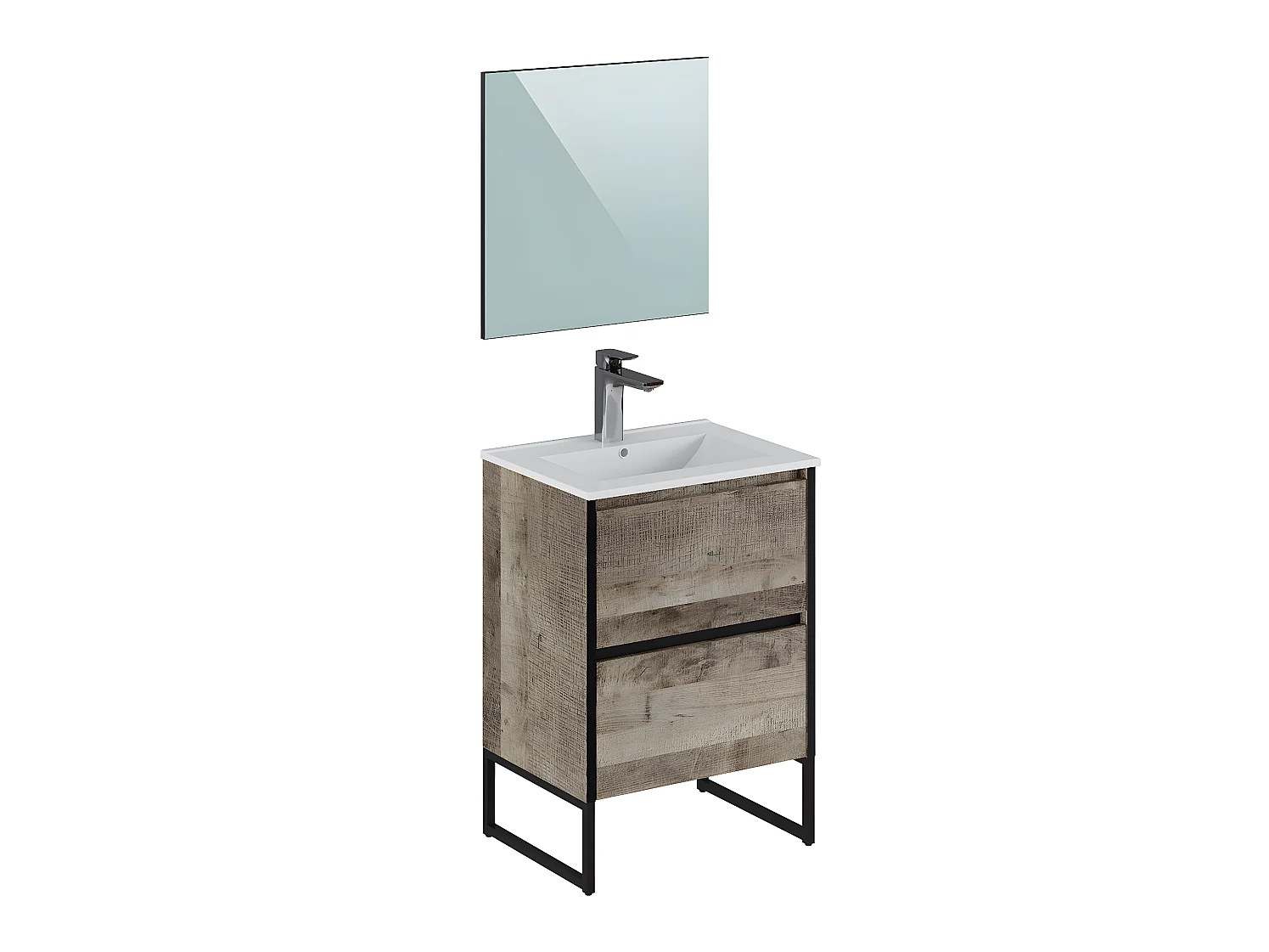 Meuble de salle de bain en mélamine bois latté coloris chêne - Longueur 61 x profondeur 47 x Hauteur 87 cm