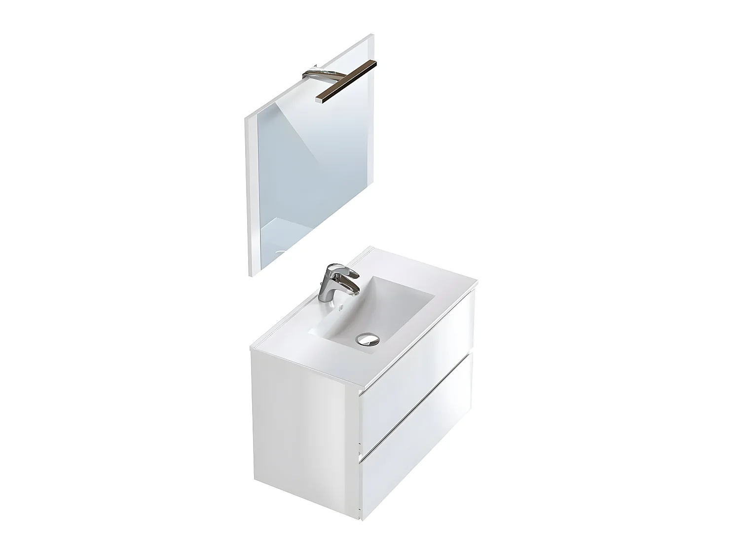 Meuble de salle de Bain en bois aggloméré coloris blanc brillant - Longueur 80 x profondeur 45 x Hauteur 85 cm