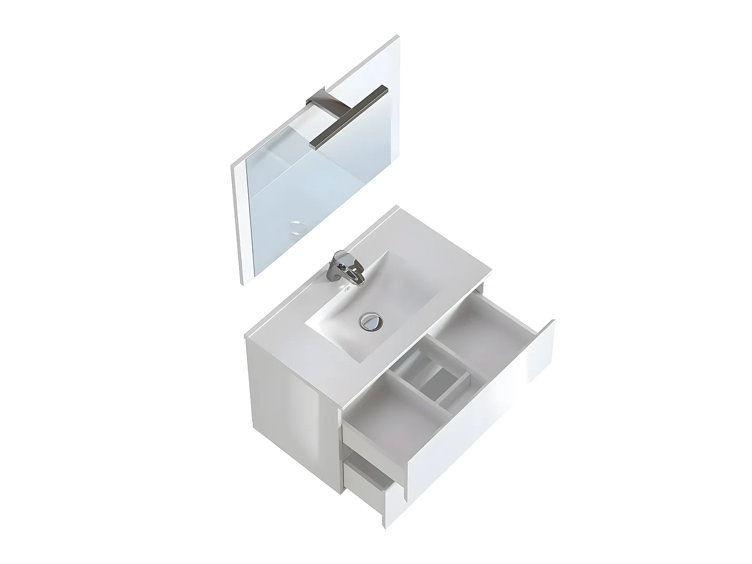 Meuble de salle de Bain en bois aggloméré coloris blanc brillant - Longueur 80 x profondeur 45 x Hauteur 85 cm