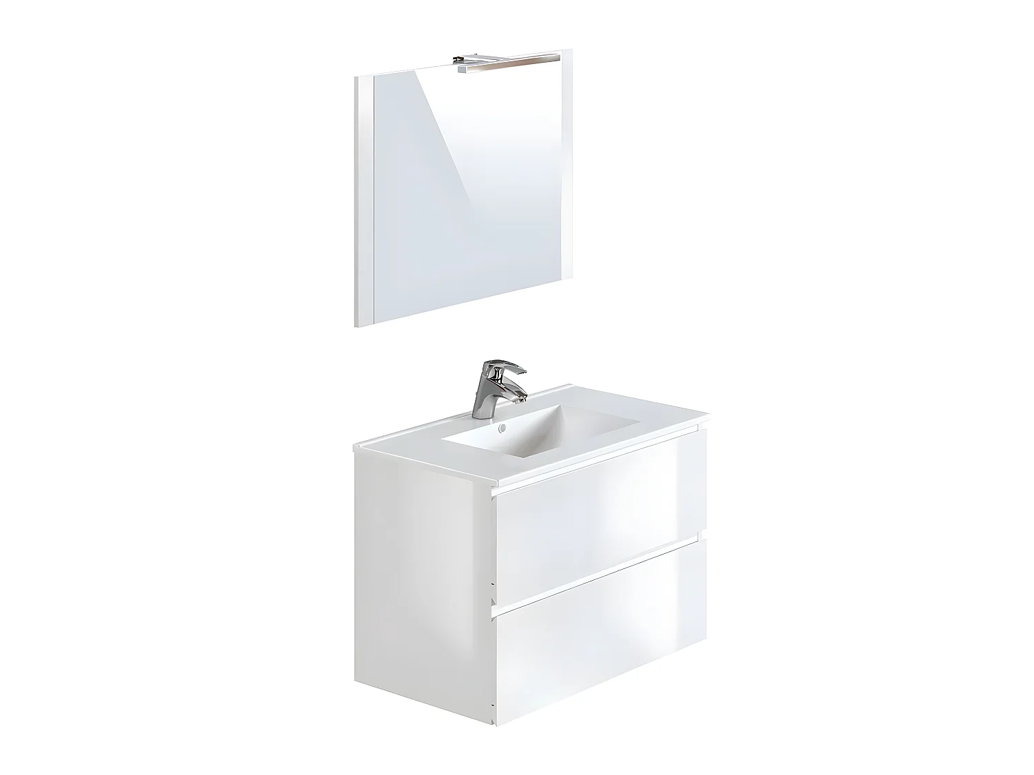 Meuble de salle de Bain en bois aggloméré coloris blanc brillant - Longueur 80 x profondeur 45 x Hauteur 85 cm