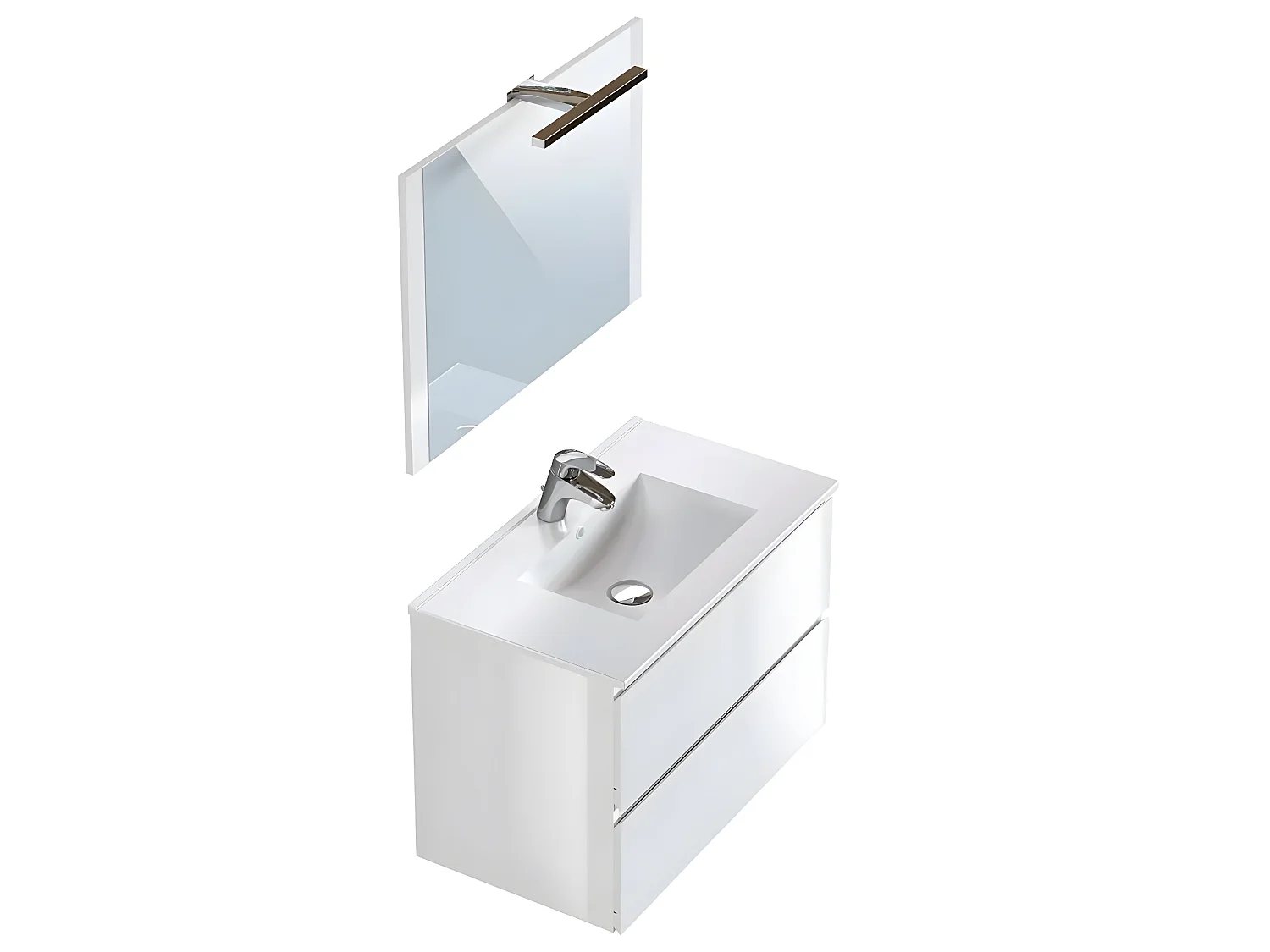 Meuble de salle de Bain en bois aggloméré coloris blanc brillant - Longueur 80 x profondeur 45 x Hauteur 85 cm