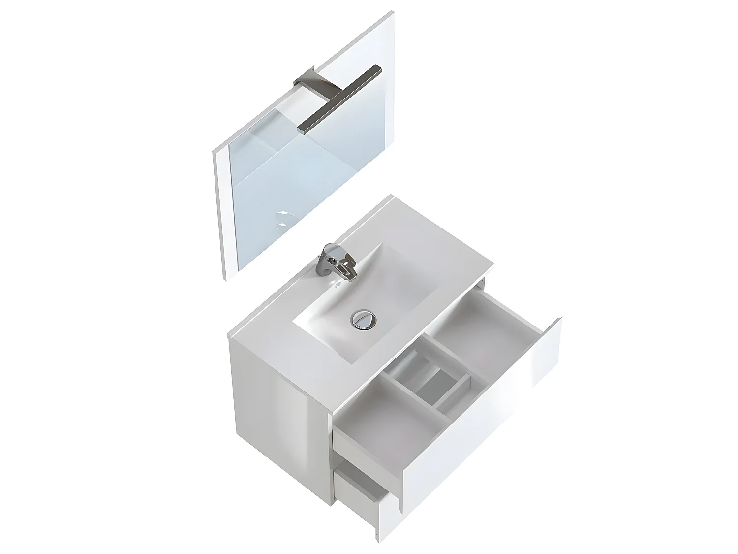 Meuble de salle de Bain en bois aggloméré coloris blanc brillant - Longueur 80 x profondeur 45 x Hauteur 85 cm