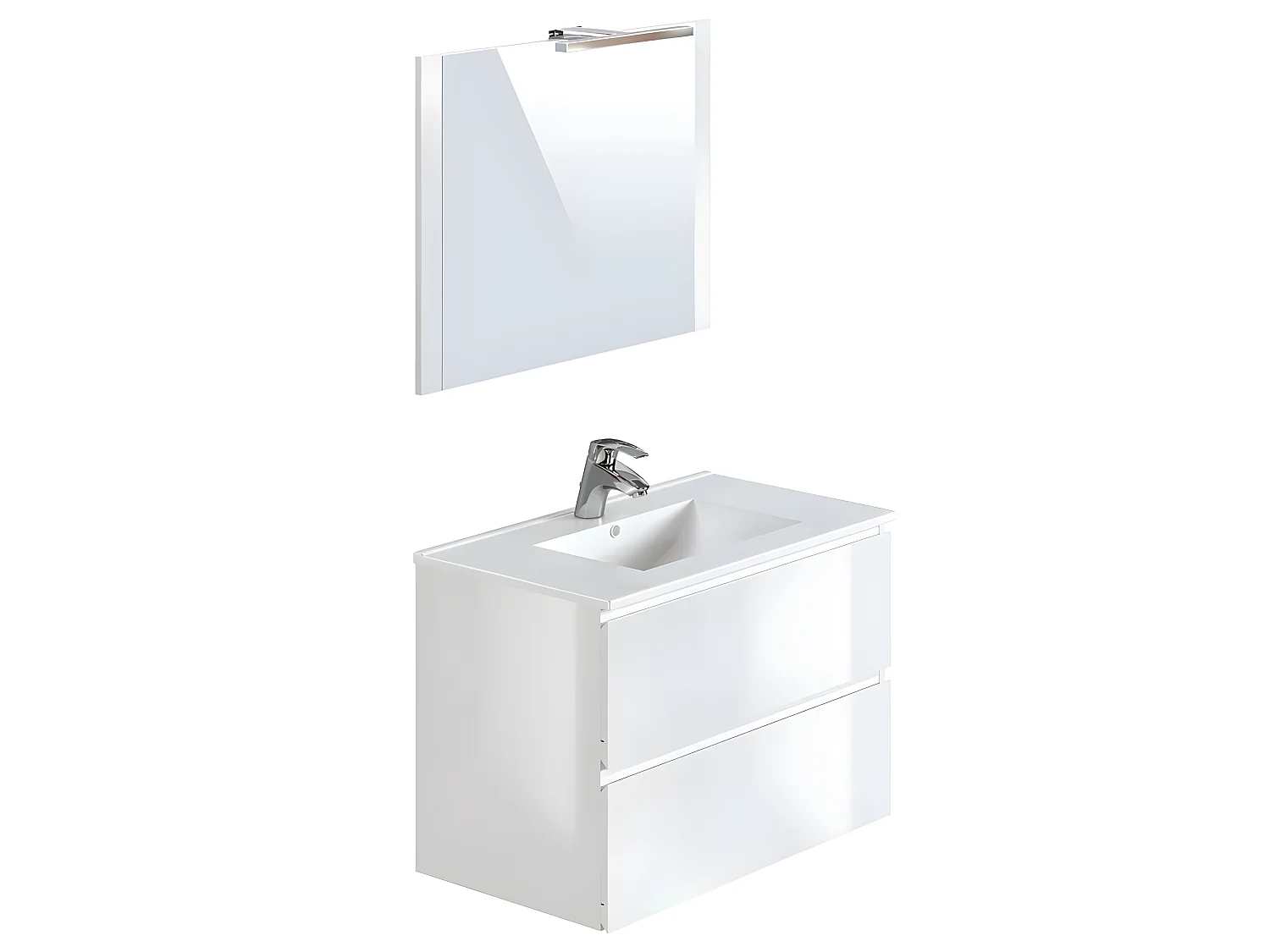 Meuble de salle de Bain en bois aggloméré coloris blanc brillant - Longueur 80 x profondeur 45 x Hauteur 85 cm