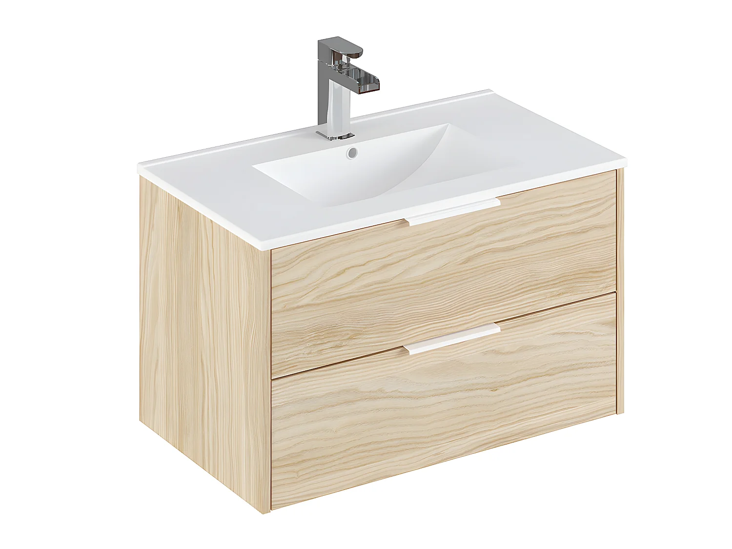 Meuble de salle de bain en mélamine coloris naturel - Longueur 81 x profondeur 47 x Hauteur 49 cm