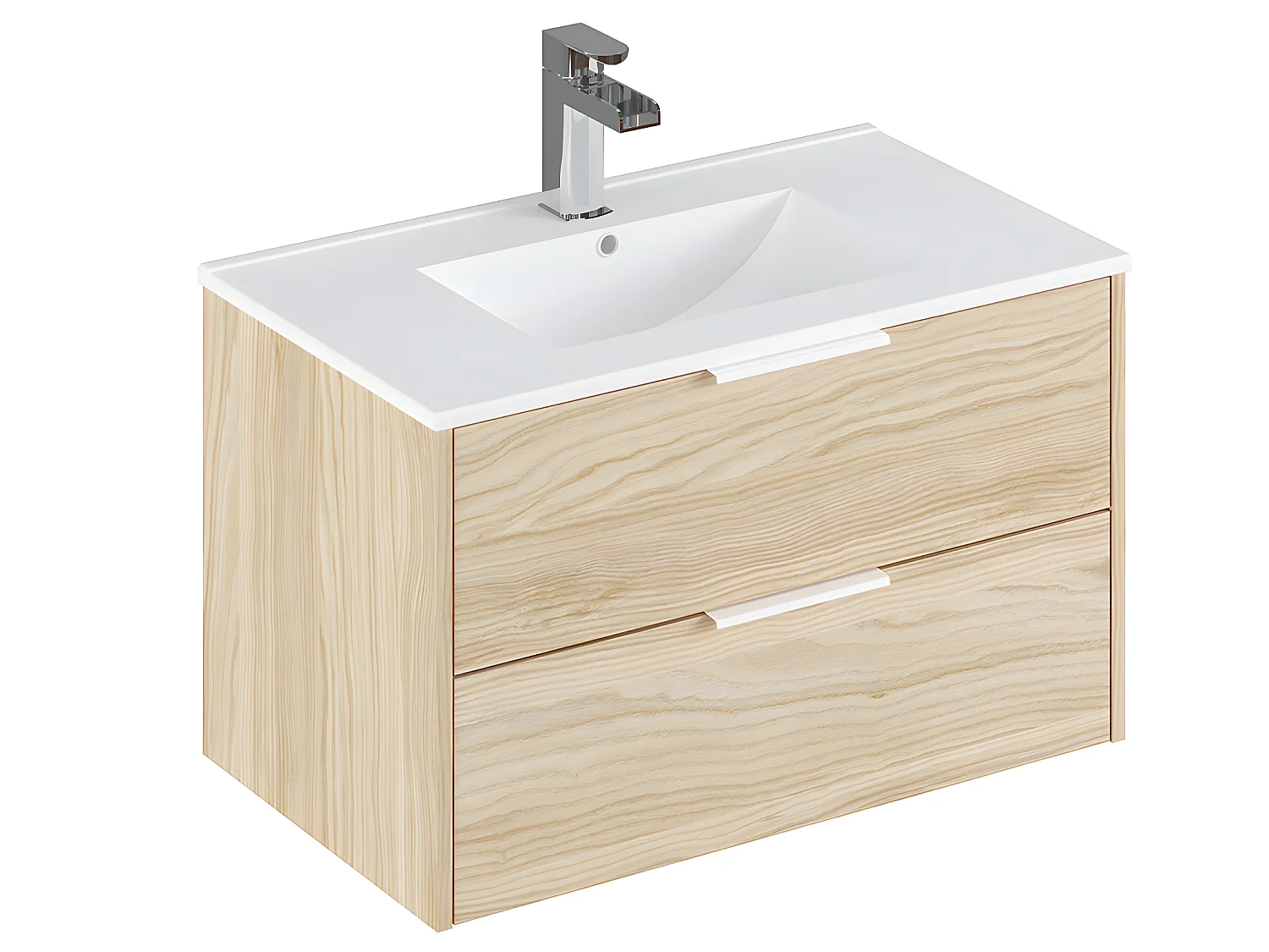 Meuble de salle de bain en mélamine coloris naturel - Longueur 81 x profondeur 47 x Hauteur 49 cm