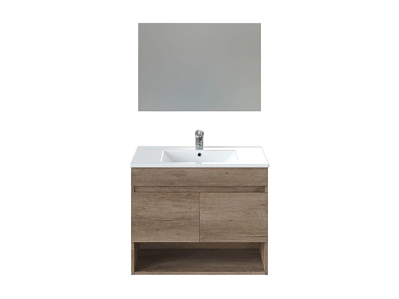 Meuble sous-vasque suspendu, 2 portes + Miroir finition nordik - 64x80x45cm