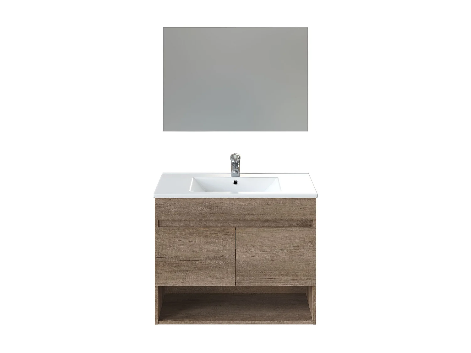 Meuble sous-vasque suspendu, 2 portes + Miroir finition nordik - 64x80x45cm