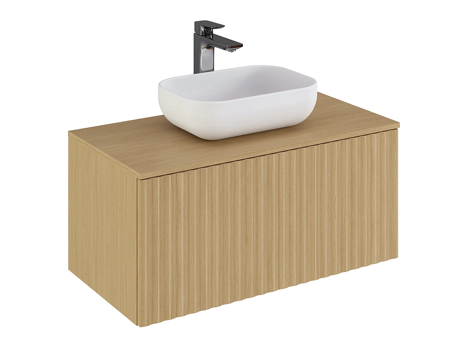 Meuble de salle de bain en placage chêne coloris naturel - Longueur 90 x profondeur 46 x Hauteur 55.6 cm