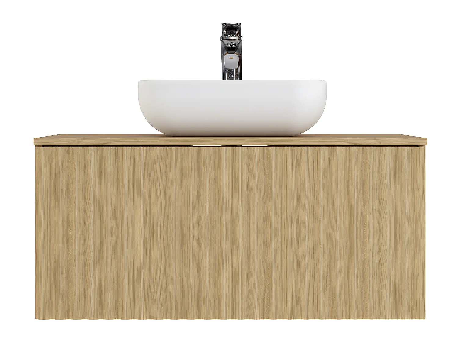 Meuble de salle de bain en placage chêne coloris naturel - Longueur 90 x profondeur 46 x Hauteur 55.6 cm