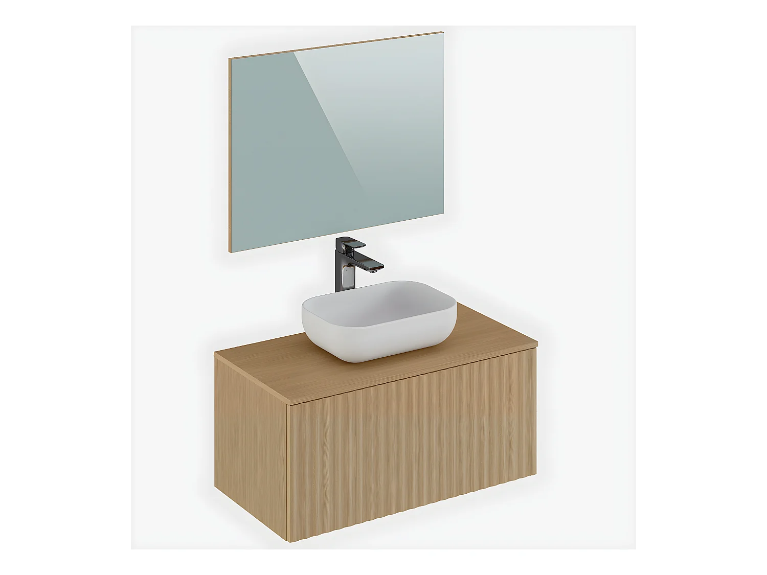 Meuble de salle de bain en placage chêne coloris naturel - Longueur 90 x profondeur 46 x Hauteur 55.6 cm