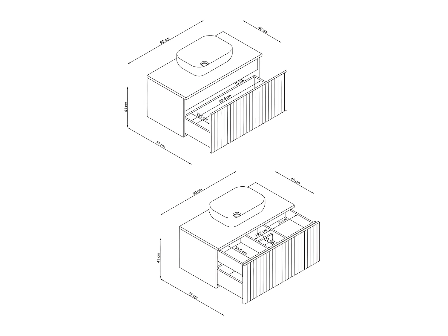 Meuble de salle de bain en placage chêne coloris naturel - Longueur 90 x profondeur 46 x Hauteur 55.6 cm