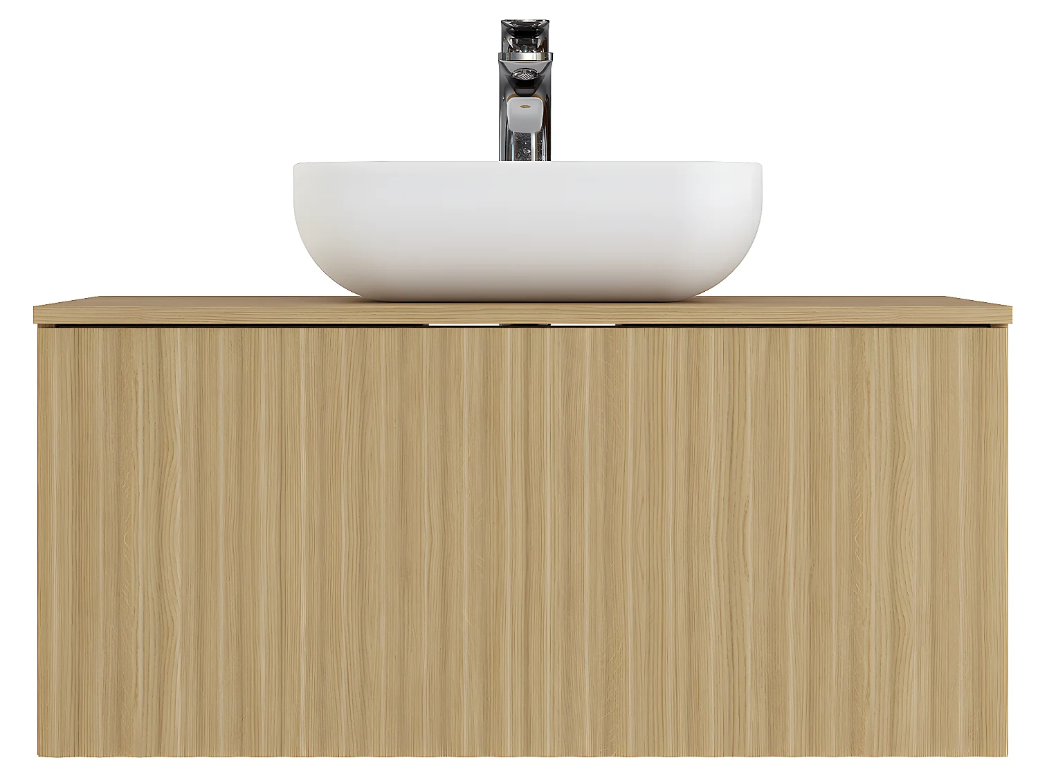 Meuble de salle de bain en placage chêne coloris naturel - Longueur 90 x profondeur 46 x Hauteur 55.6 cm