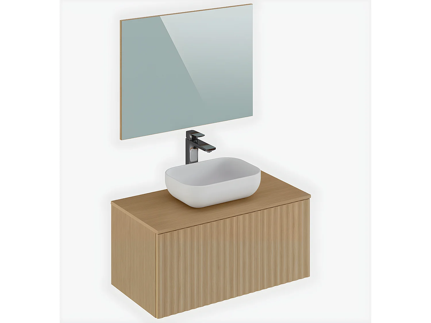 Meuble de salle de bain en placage chêne coloris naturel - Longueur 90 x profondeur 46 x Hauteur 55.6 cm