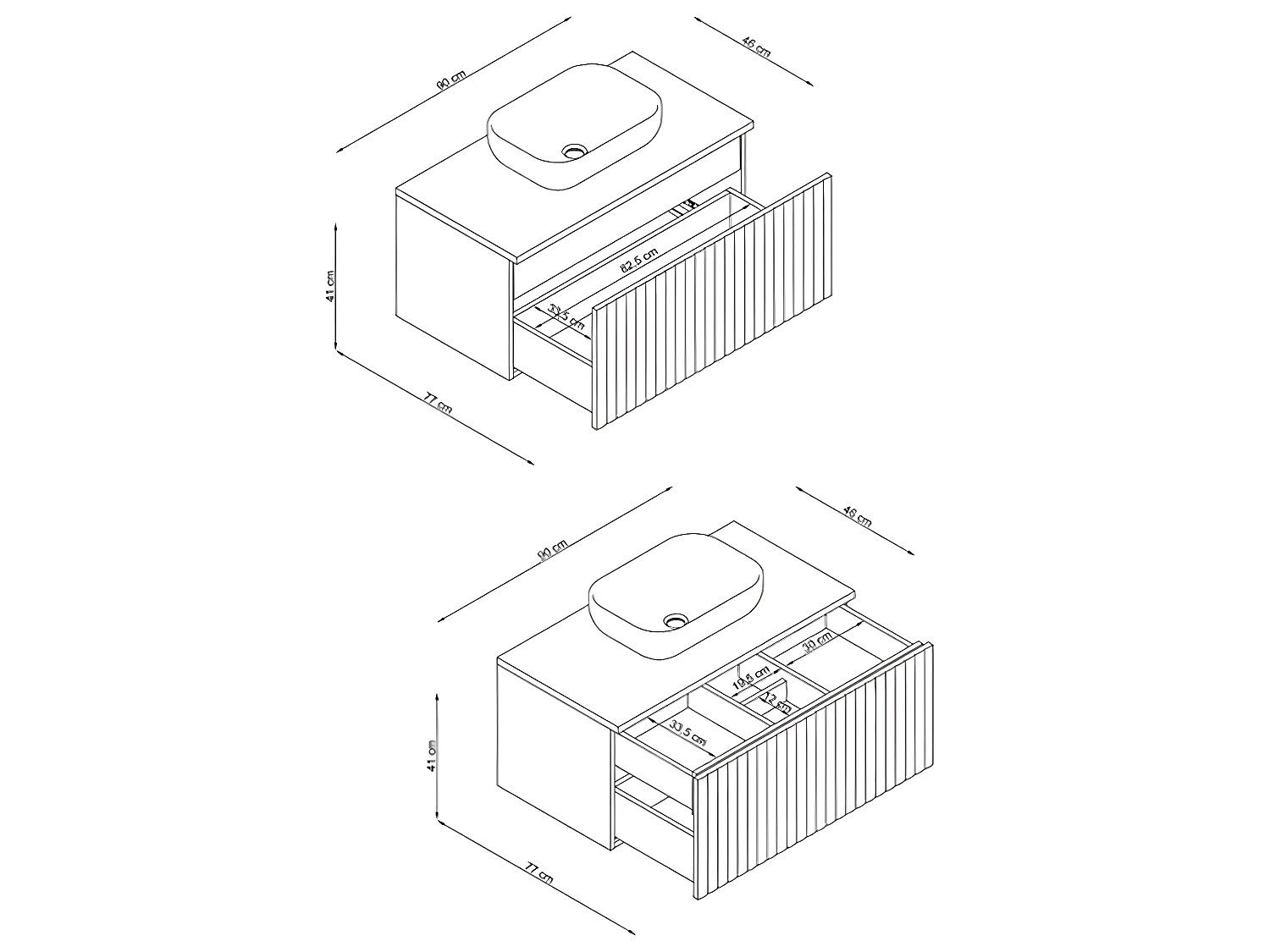 Meuble de salle de bain en placage chêne coloris naturel - Longueur 90 x profondeur 46 x Hauteur 55.6 cm