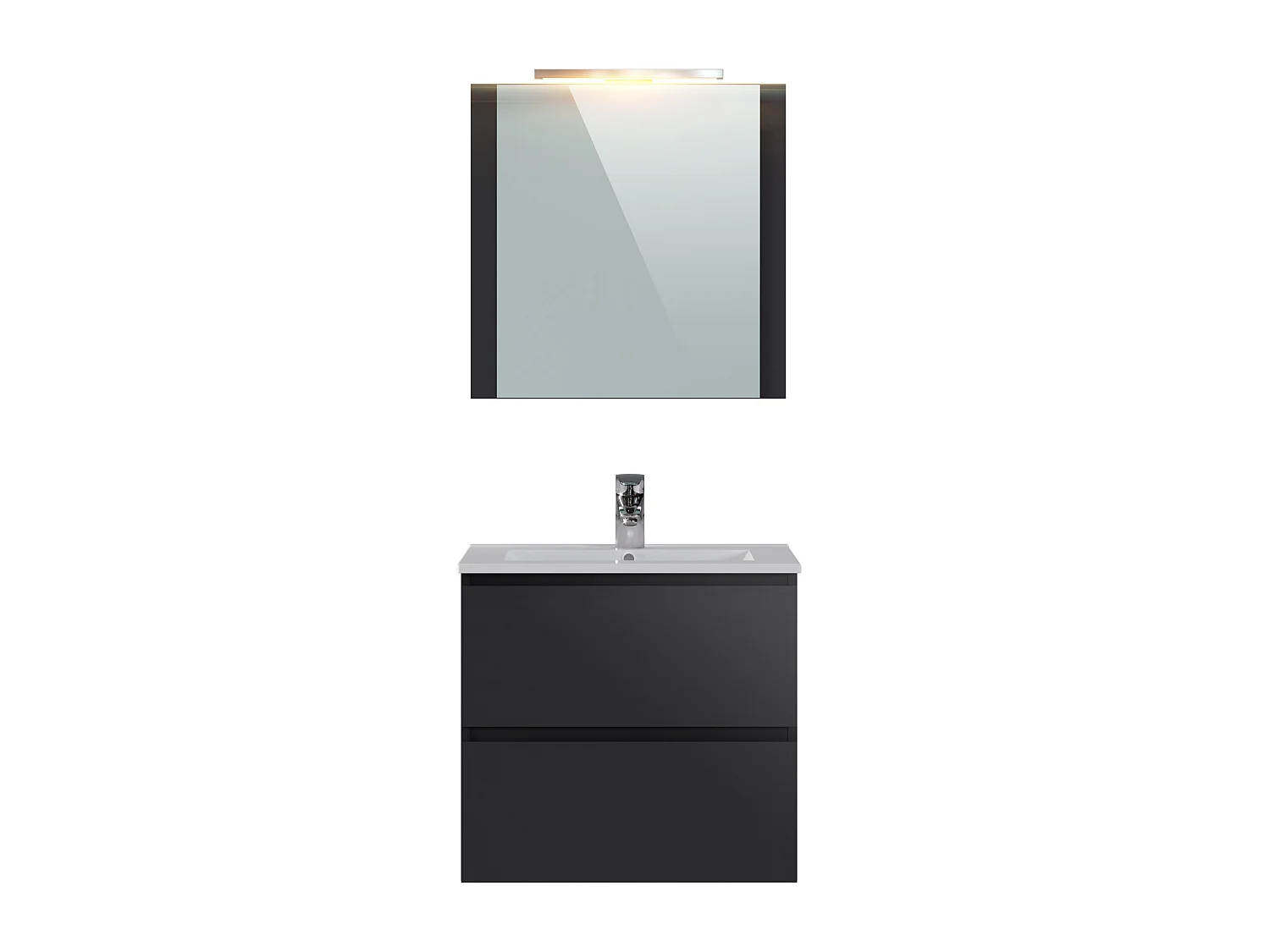 Meuble de salle de bain en mélamine coloris gris brillant - Longueur 60 x profondeur 45 x Hauteur 85 cm