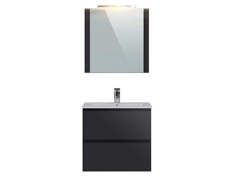 Meuble de salle de bain en mélamine coloris gris brillant - Longueur 60 x profondeur 45 x Hauteur 85 cm