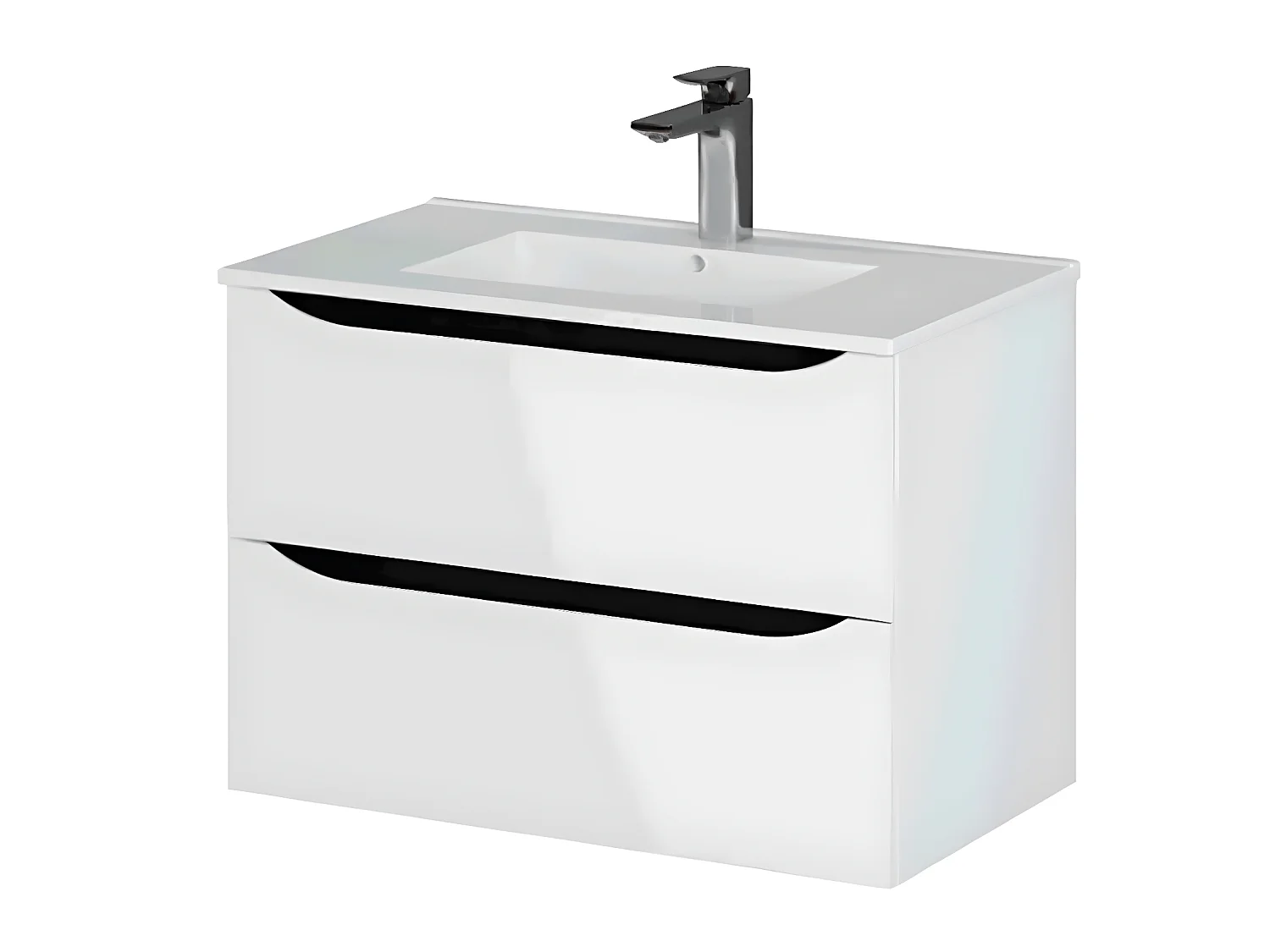 Meuble de salle de bain 2 tiroirs en mélamine coloris blanc brillant - Longueur 81 x profondeur 46 x Hauteur 57 cm