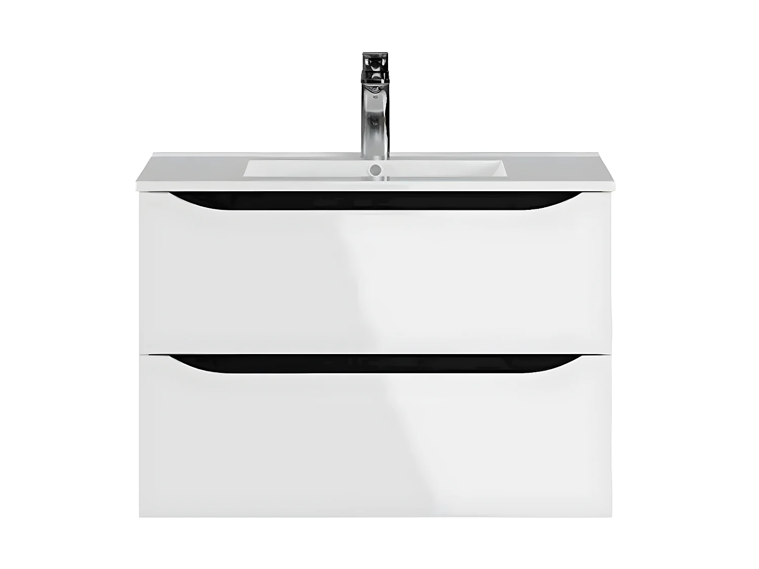 Meuble de salle de bain 2 tiroirs en mélamine coloris blanc brillant - Longueur 81 x profondeur 46 x Hauteur 57 cm