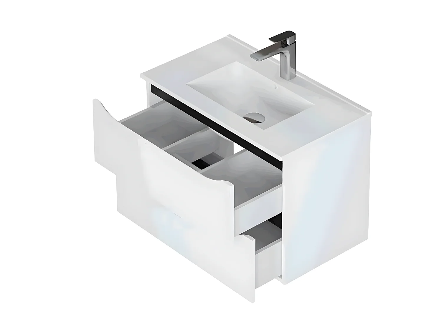 Meuble de salle de bain 2 tiroirs en mélamine coloris blanc brillant - Longueur 81 x profondeur 46 x Hauteur 57 cm