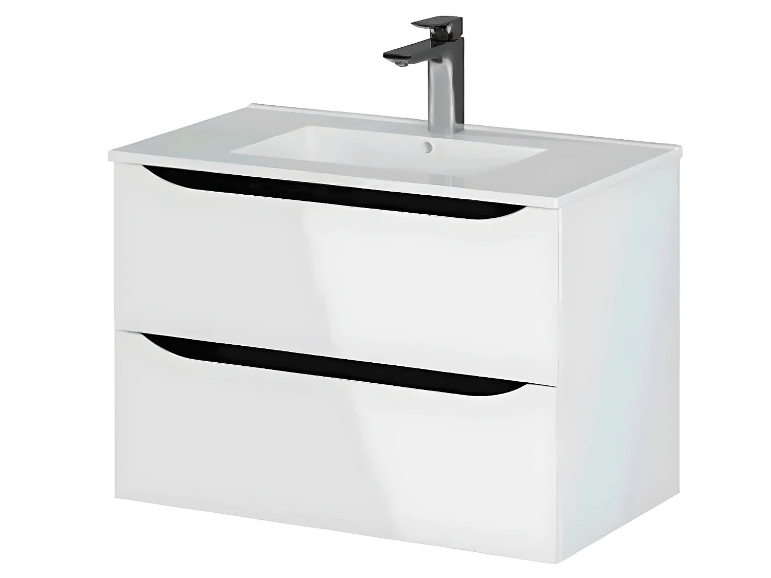 Meuble de salle de bain 2 tiroirs en mélamine coloris blanc brillant - Longueur 81 x profondeur 46 x Hauteur 57 cm