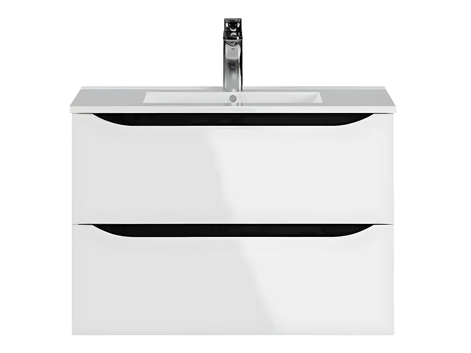 Meuble de salle de bain 2 tiroirs en mélamine coloris blanc brillant - Longueur 81 x profondeur 46 x Hauteur 57 cm