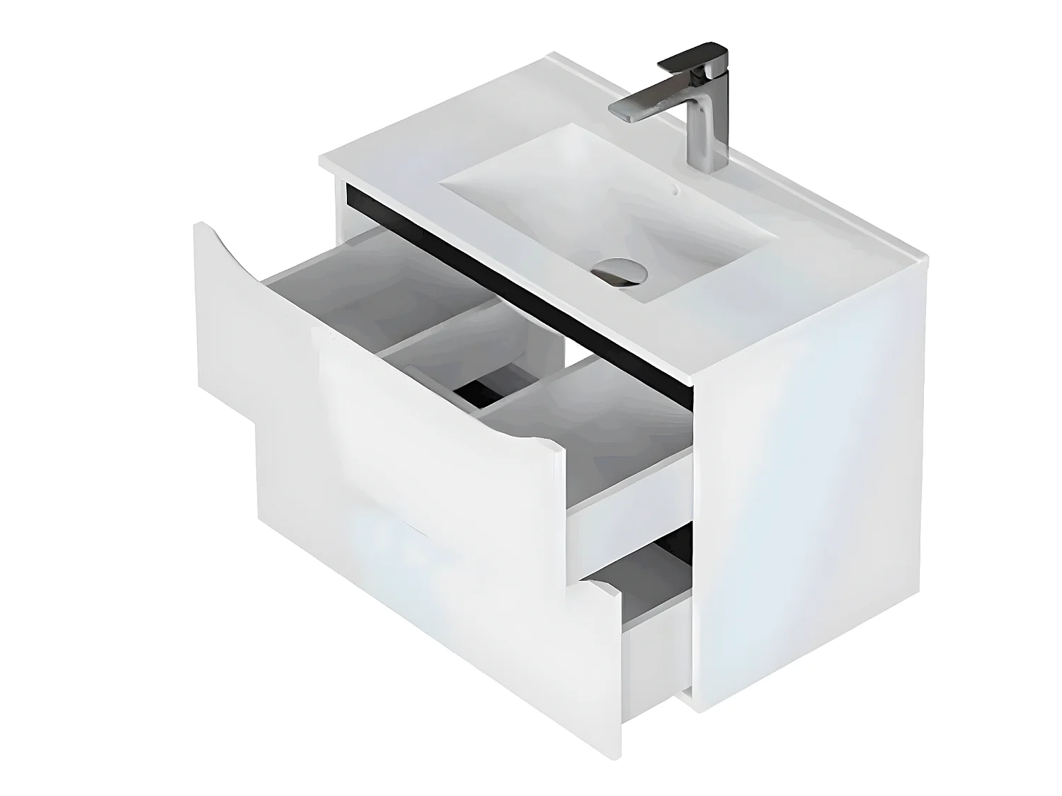 Meuble de salle de bain 2 tiroirs en mélamine coloris blanc brillant - Longueur 81 x profondeur 46 x Hauteur 57 cm