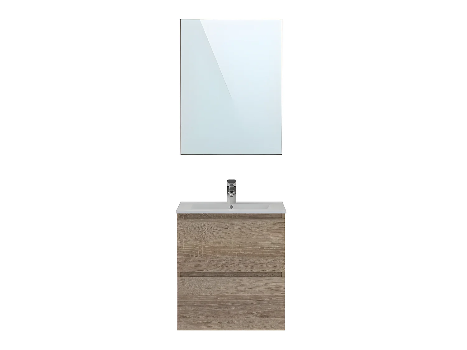 Meuble de salle de bain en mélamine coloris chêne -  L 61 x P 47 x H 68 cm
