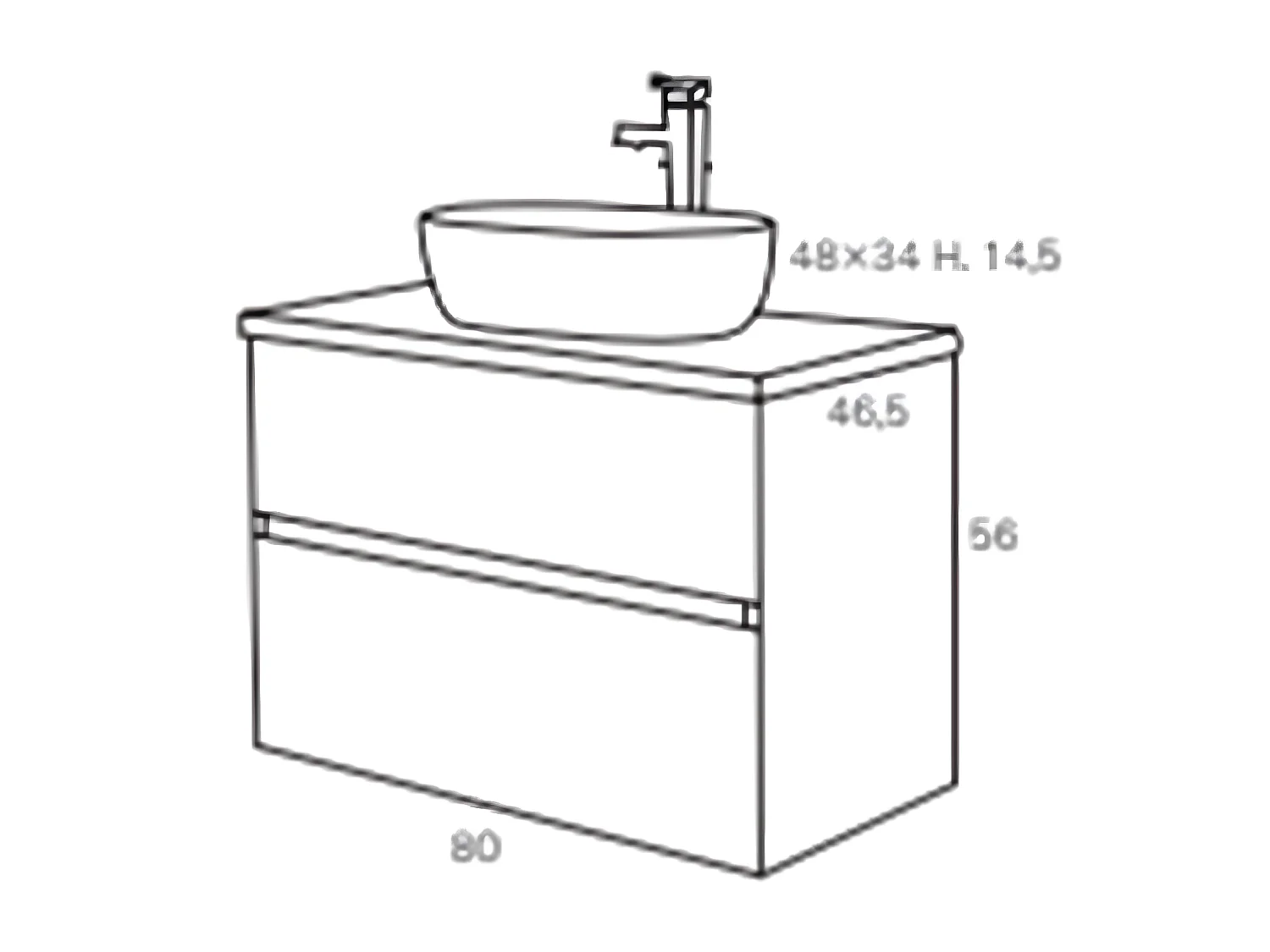 Meuble de salle de bain coloris noir avec vasque à poser en céramique - Longueur 80 x Profondeur 46 x Hauteur 56 cm