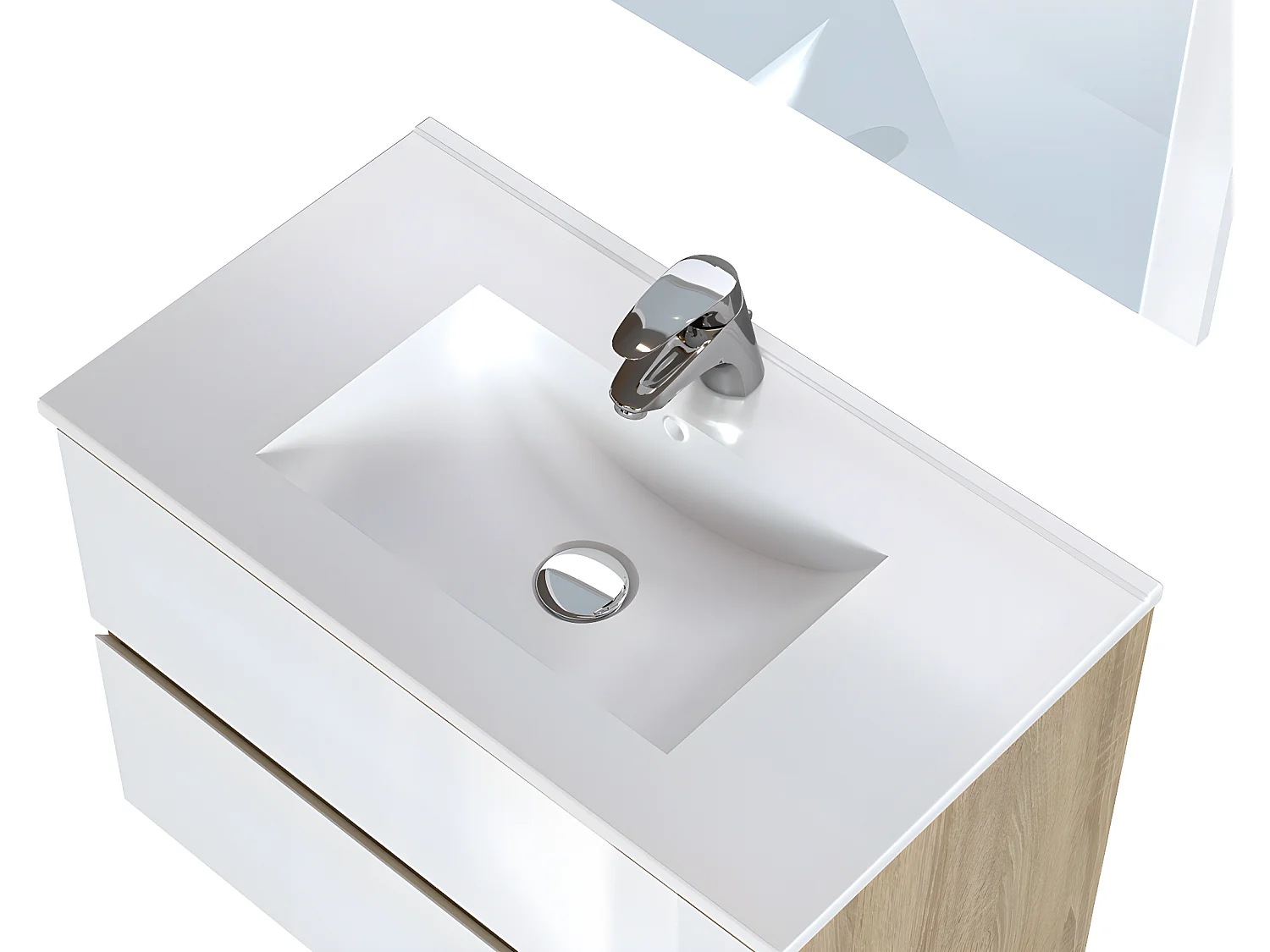 Meuble de salle de bain en mélamine couleur chêne / blanc brillant - Longueur 80 x profondeur 45 x Hauteur 85 cm