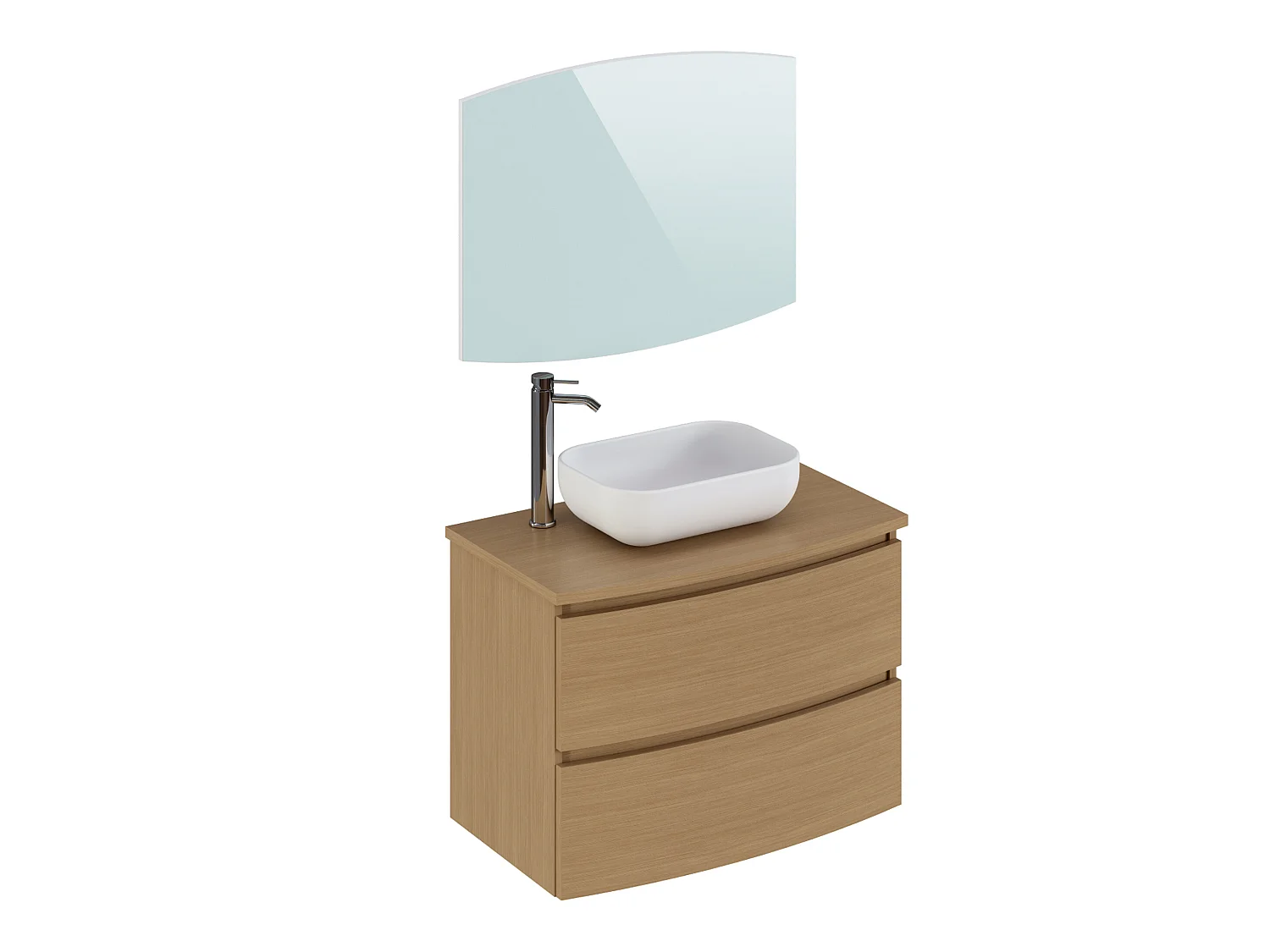 Meuble de salle de bain coloris placage chêne en mélamine - Longueur 81 x profondeur 46 x Hauteur 85 cm
