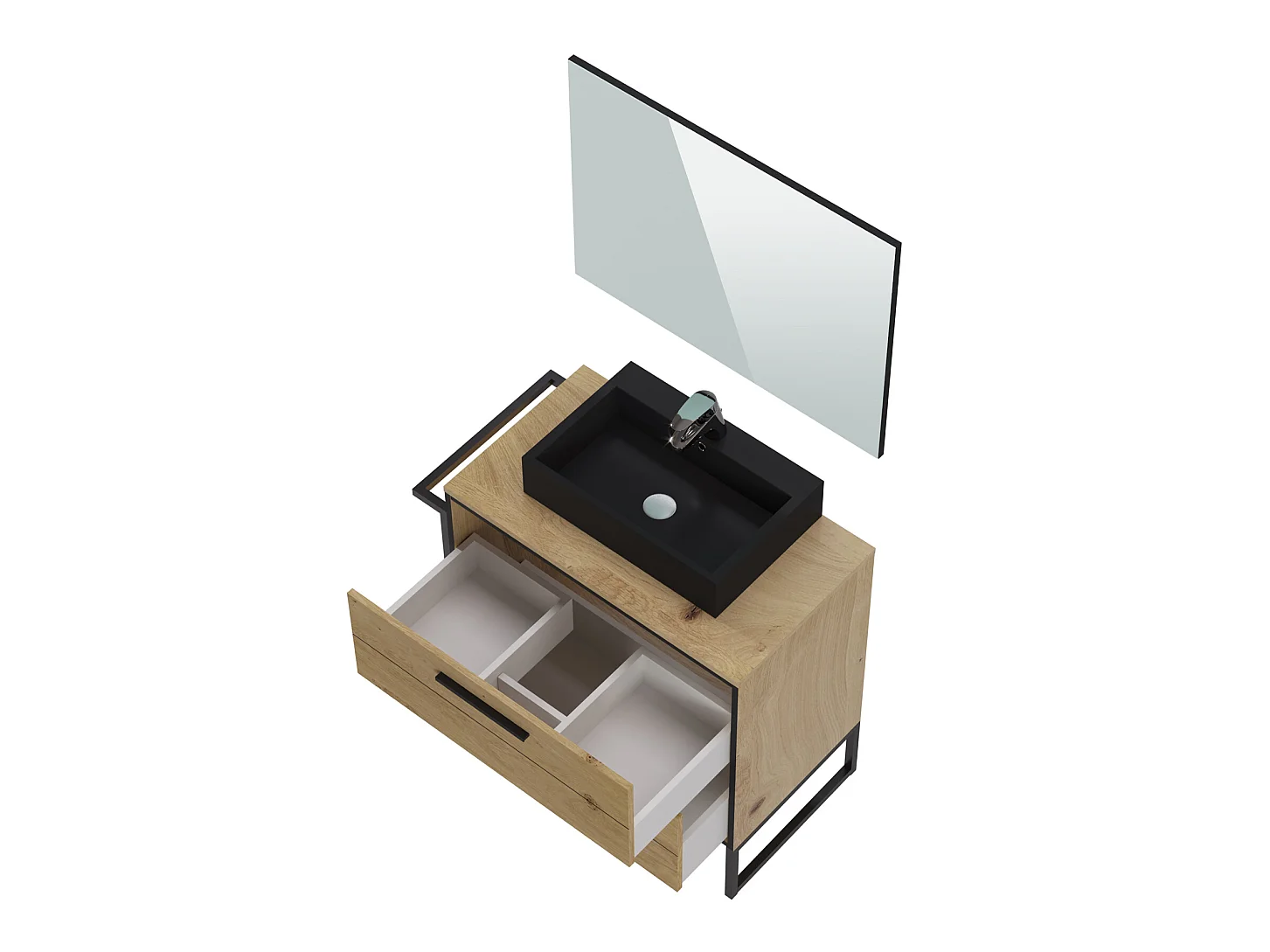 Meuble de salle de bain en mélamine coloris chêne clair - Longueur 80 x profondeur 45 x Hauteur 81 cm