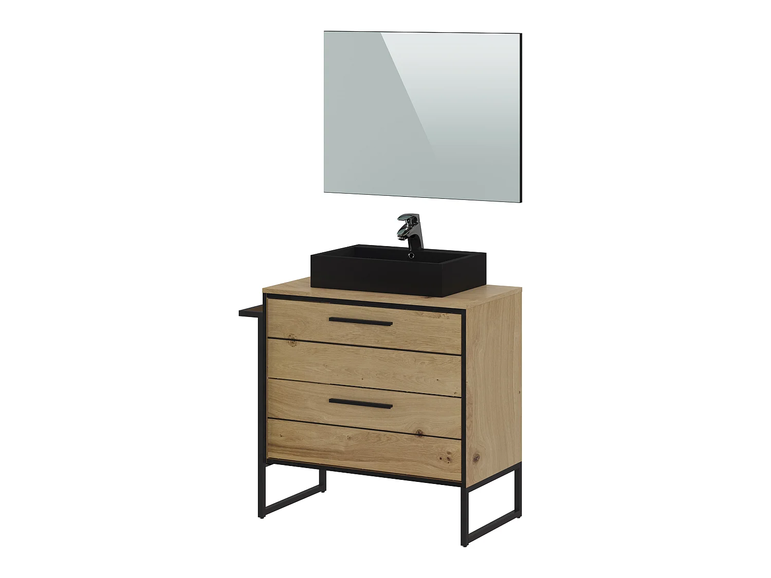 Meuble de salle de bain en mélamine coloris chêne clair - Longueur 80 x profondeur 45 x Hauteur 81 cm