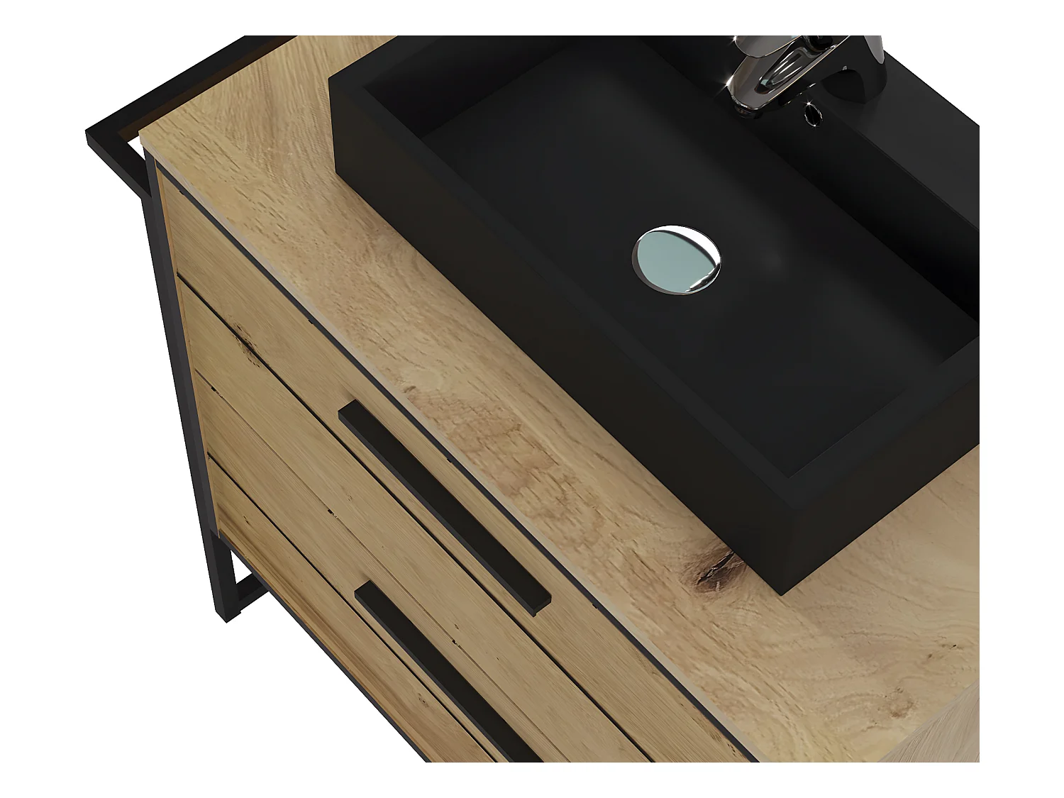 Meuble de salle de bain en mélamine coloris chêne clair - Longueur 80 x profondeur 45 x Hauteur 81 cm