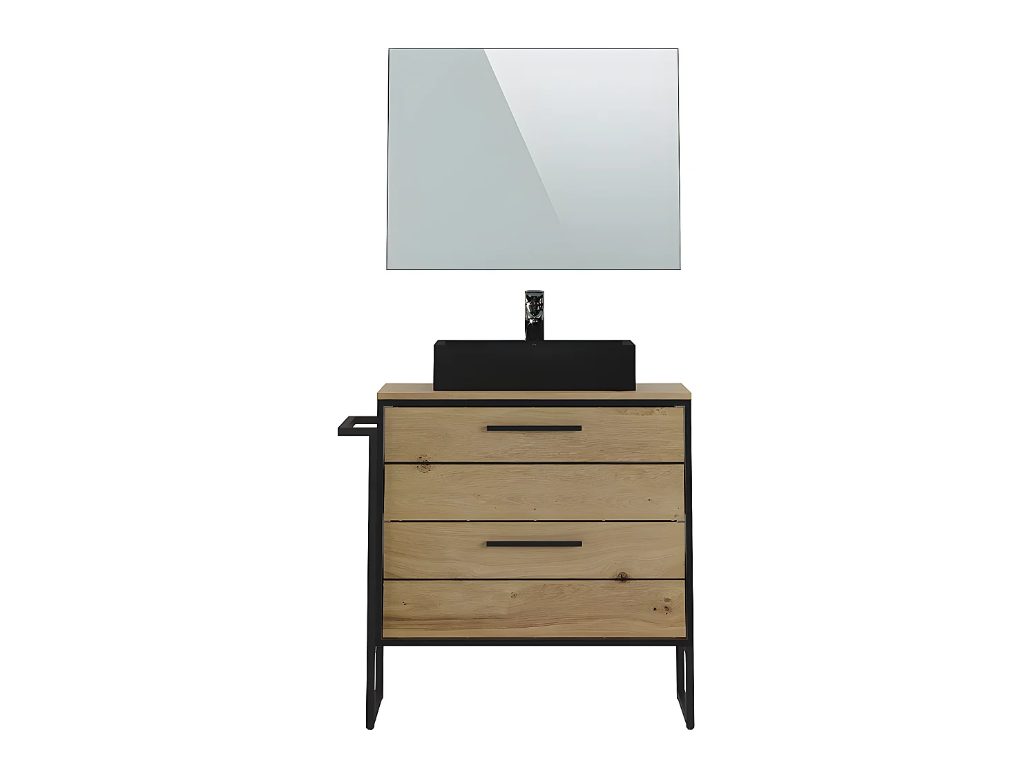 Meuble de salle de bain en mélamine coloris chêne clair - Longueur 80 x profondeur 45 x Hauteur 81 cm