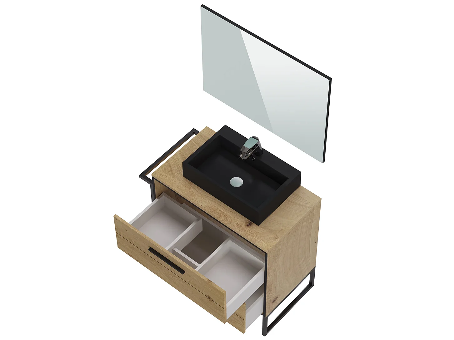 Meuble de salle de bain en mélamine coloris chêne clair - Longueur 80 x profondeur 45 x Hauteur 81 cm