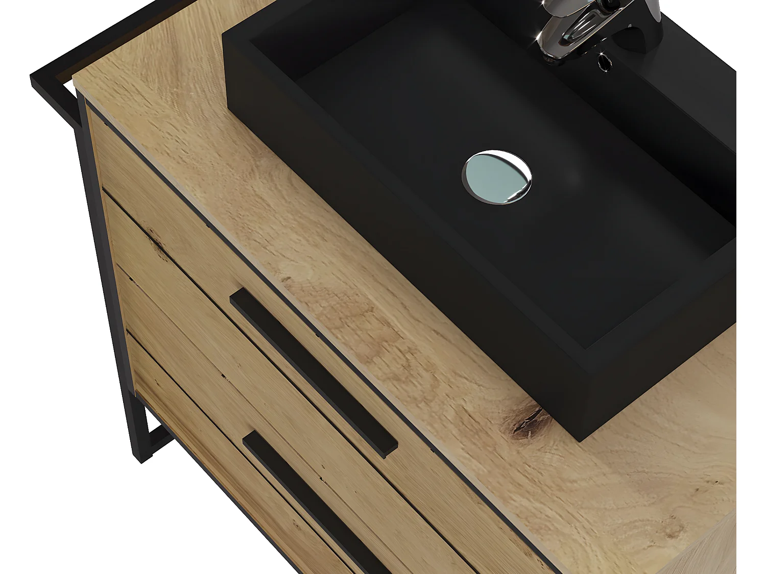 Meuble de salle de bain en mélamine coloris chêne clair - Longueur 80 x profondeur 45 x Hauteur 81 cm