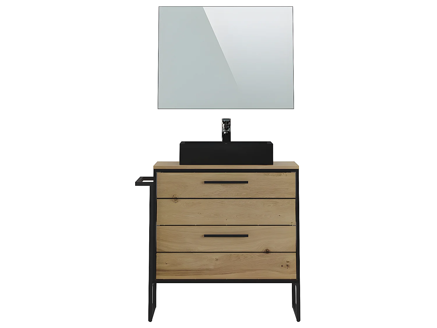 Meuble de salle de bain en mélamine coloris chêne clair - Longueur 80 x profondeur 45 x Hauteur 81 cm