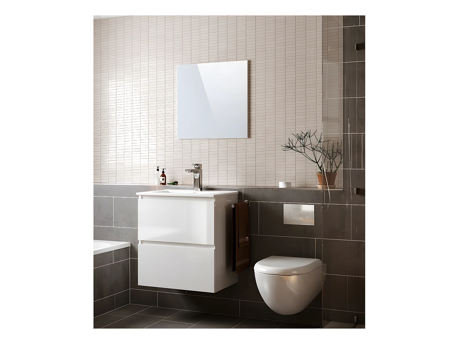Meuble de salle de bain en mélamine couleur blanc - Longueur 61 x profondeur 46 x Hauteur 68 cm